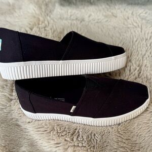 Toms Black Slip-On Loafers with White Soles